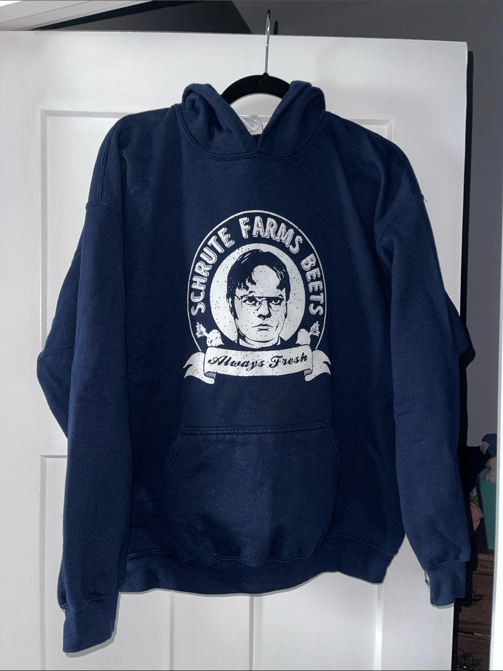 Navy Graphic Hoodie Sweatshirt - Schrute Farms Beets